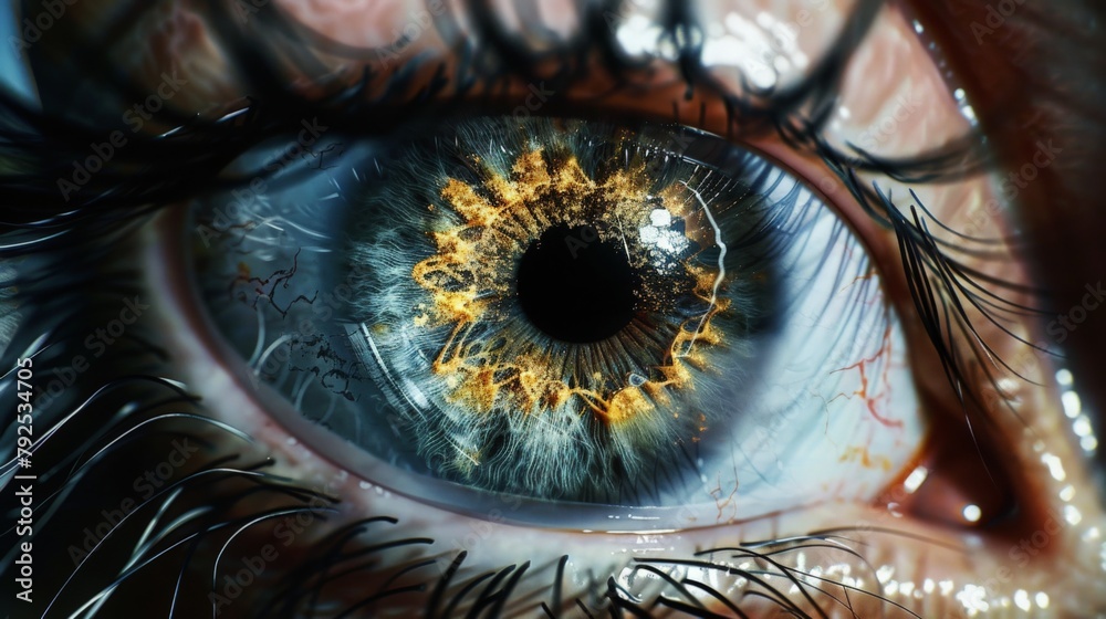 A hyper-realistic close-up of an eye with multiple pupils, representing the fragmented perception of anxiety.