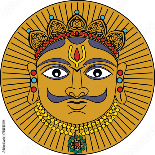 Lord Surya or the god sun is drawn in the Pinguli folk art style of Maharashtra India. for textile printing, logo, wallpaper	
