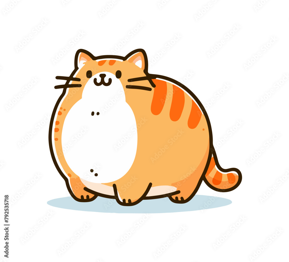 Happy fat orange cat vector simple doodle
