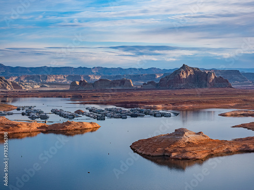 Sunrise view of the landscape in Lake Powell, at Page, Arizona.