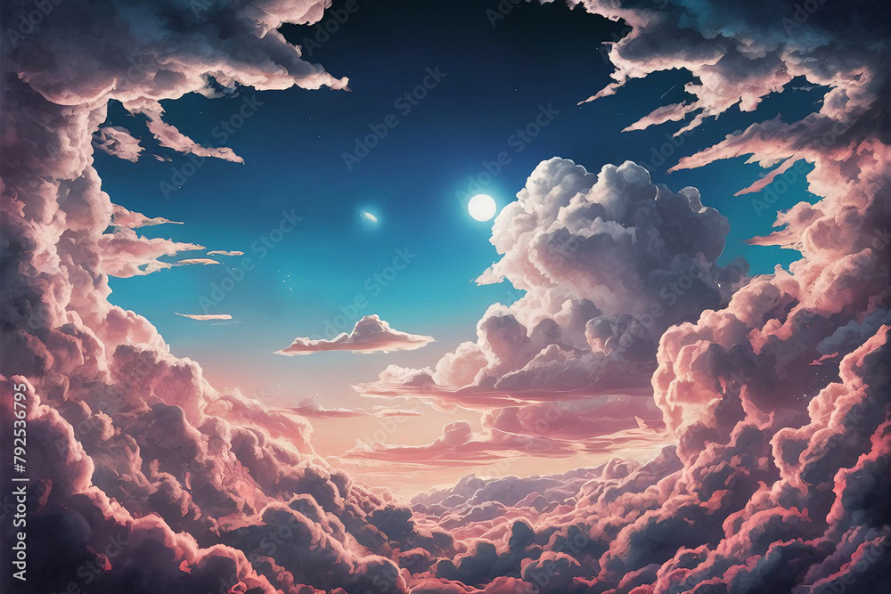 Fancy background of the sky with glitter fluffy clouds - obrazy, fototapety, plakaty 