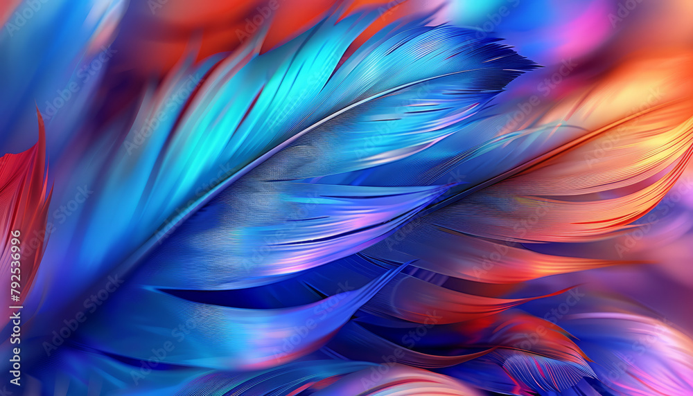 Feathers spread like flowers. colorful, blue,generative ai