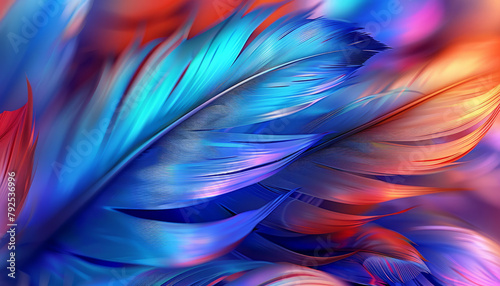 Feathers spread like flowers. colorful, blue,generative ai