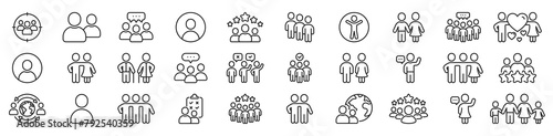 People icon set. Containing family, human group, team community. Friends, population and senior icons. Man placeholder, person silhouette, photo avatar. Group of people, leaders, users icon. Vector