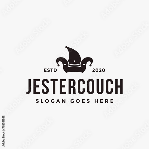 Creative Jester hat Couch Logo icon vector template on white background