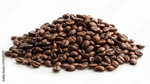 Pile coffee beans isolated on white background and texture