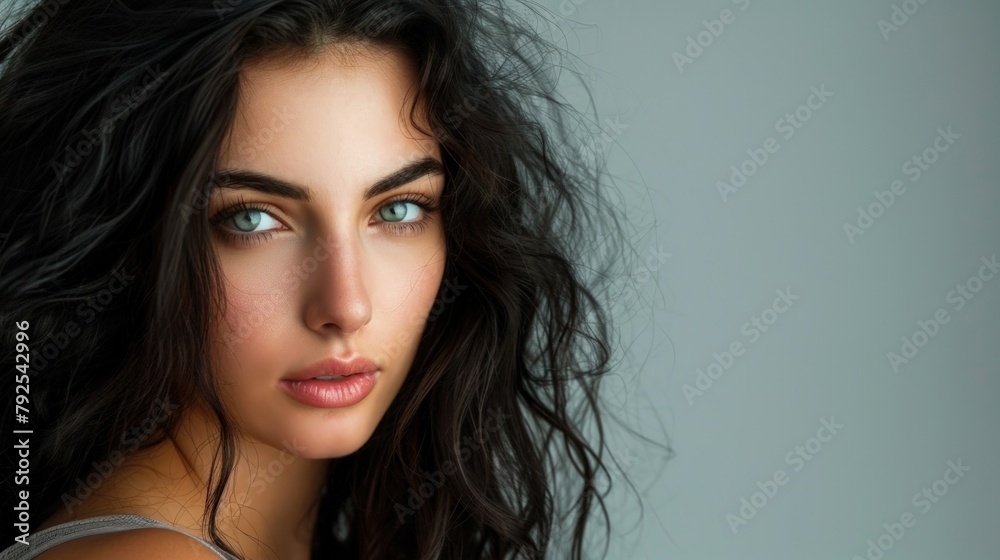 Naklejka premium Beautiful amazing Cypres woman on studio background. Copy Space.