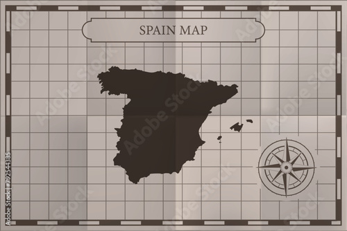 Spain old classic map. Vintage antique style. 