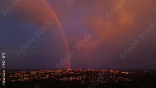 rainbow on the sunset sky