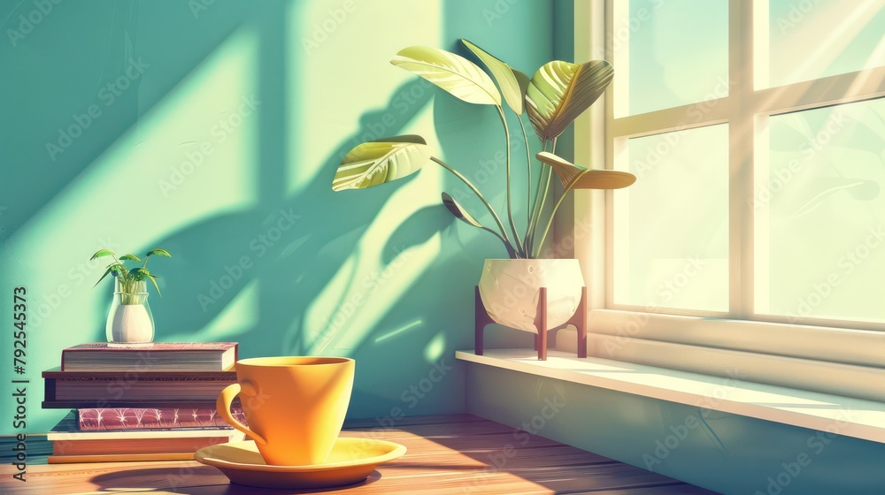 Sunny Afternoon with Books and Coffee