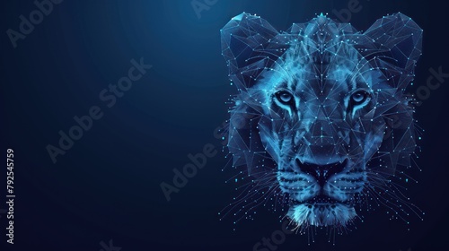 Lion low poly design, animal abstract geometric image, wild cat wireframe mesh polygonal AI generated
