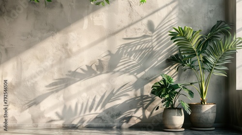 Tropical Plant Shadows on a Concrete Wall