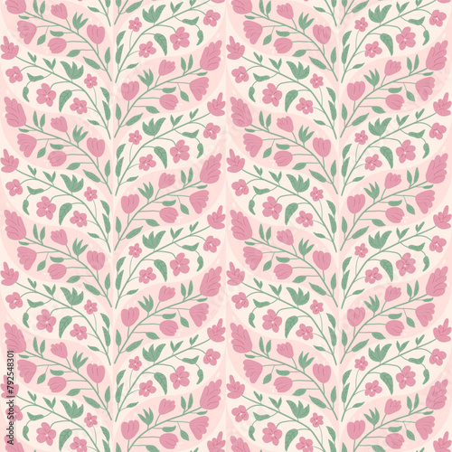 Wallpaper Mural Pink wildflowers seamless pattern. Flower endless background. Summer meadow repeat cover. Botanic loop ornament. Vector rustic hand drawn illustration. Torontodigital.ca
