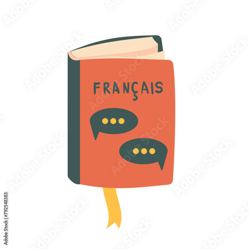 French dictionary isolated on white background. Vector flat illustration