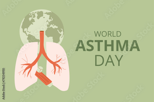 World asthma day template. Annual health awareness background. Inhaler with lungs emblem. Vector illustration.