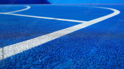 Vibrant Basketball Court with Crisp White Lines and Blue Background