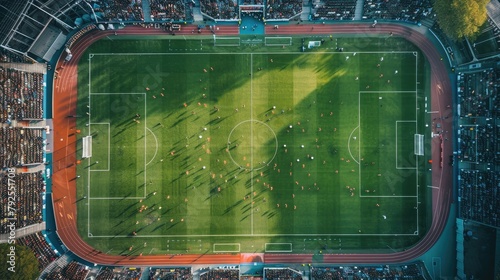 Aerial Shot of an Empty Soccer Stadium During an Afternoon Practice Session