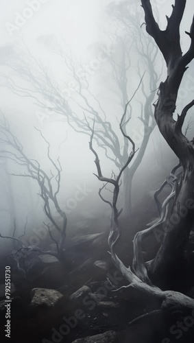 Tree in the fog - dark and misty - reworked generative AI