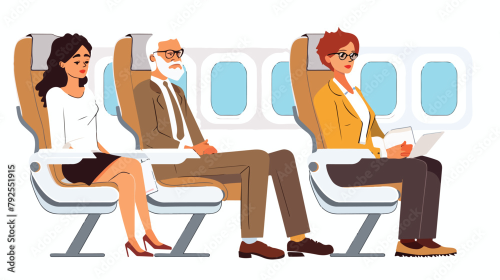 Passenger old man young beautiful girls and businessman