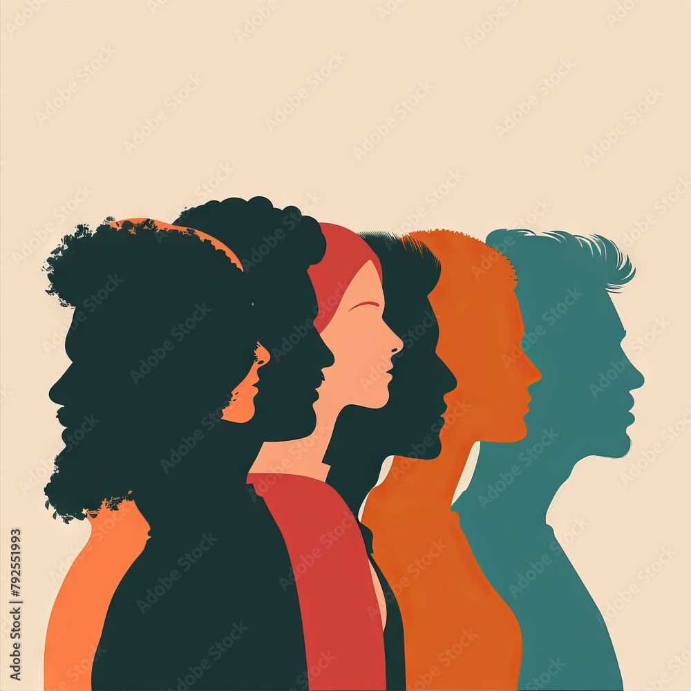 silhouette of a people of different colors gender equality