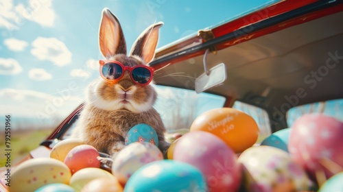 Bunny With Sunglasses in Easter Egg Basket