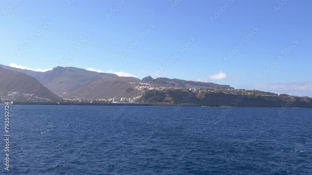 Boat POV at coastline in Gomera island in Spain in 4k slow motion 60fps