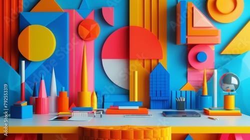 A background with geometric shapes and vibrant colors, representing the creative potential of a workspace.