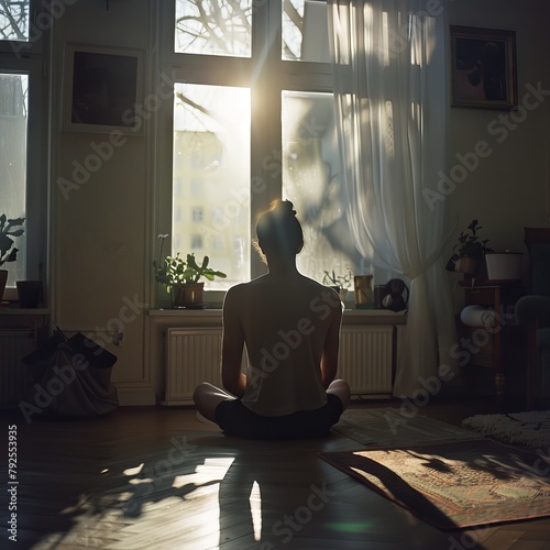 person meditating during the morning