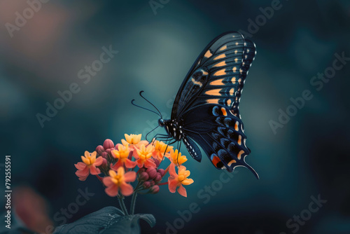 Reveling in the delicate beauty of a butterfly amidst soft-focused flowers. © Luxetify