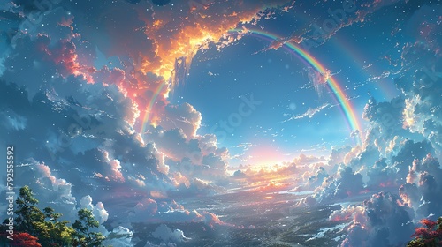 Pastel Paragon: Anime Rainbow Adorns Blue Sky photo