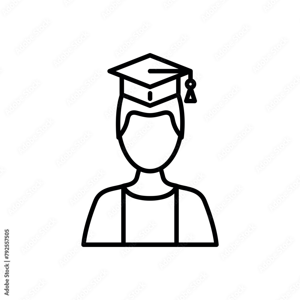 Human head with academic hat icon vector illustration. Academic cap on isolated background. Graduate student sign concept.