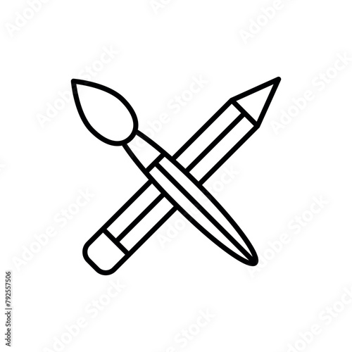 Crossed paintbrush and pencil icon vector illustration. Paint brush with pencil on isolated background. Painting and drawing  sign concept.
