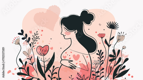 Pregnant woman stylized vector. Heart and stylized fl photo