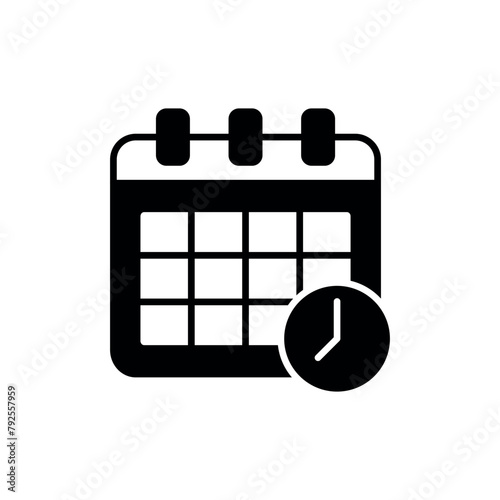 Calendar with time clock icon vector illustration. Schedule on isolated background. Appointment sign concept.