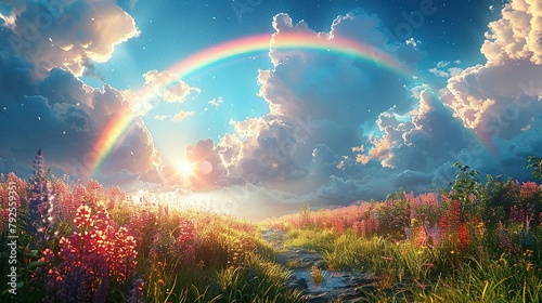 Astral Arch: Anime Depiction of Rainbow in Azure Firmament