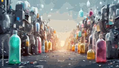 In den Straßen türmen sich Müllberge aus Plastikflaschen. Ökologische Katastrophe. 