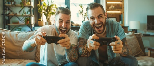 Joyful Gaming: Tattooed Friends in Spirited Video Game Duel