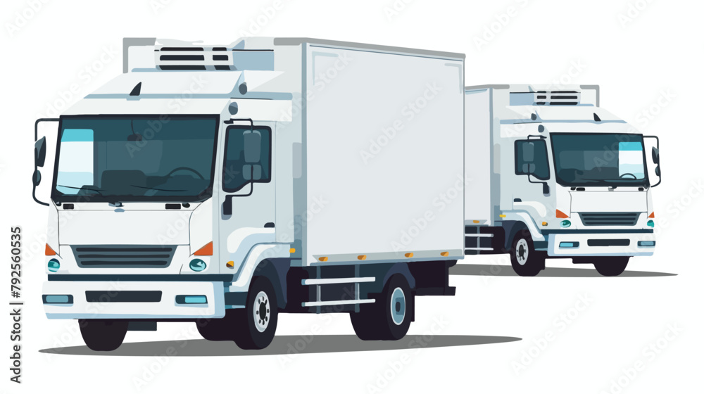 Refrigerated trucks set. Side and front view. Vector