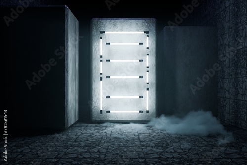 3d render, Dark room with neon lighting. Can be used for background.
