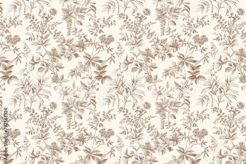 Toile floral pattern tapestry. Vintage botanical wallpaper pattern. Background image. Created with Generative AI technology