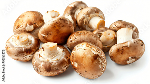 Brown champignons on a white background. 