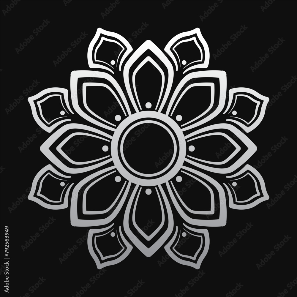 Simple mandala ornament, white on black background Simple mandala ornament, white on black background