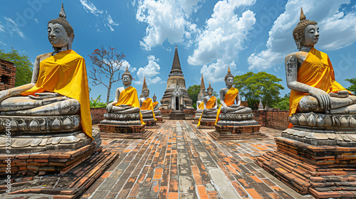 Buddha statues in at Wat Yai Chaimongkol in Ayutthaya photo