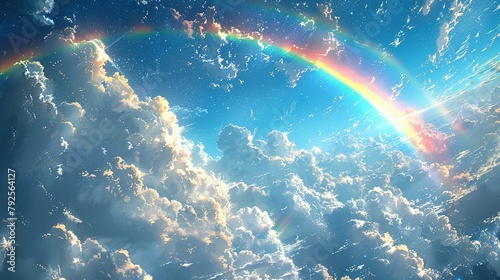 Ethereal Arcadia: Anime Sky adorned with Rainbow photo