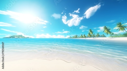 Tropical Paradise: Summer Vacation Beach with Blue Sky and Palm Trees   © Devian Art