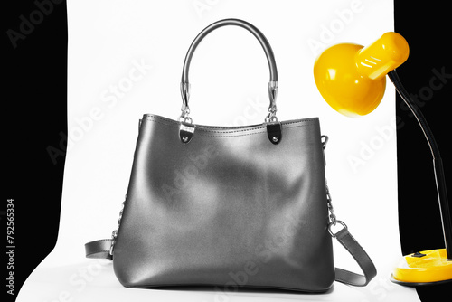 Designer elegant women's handbag in the studio.