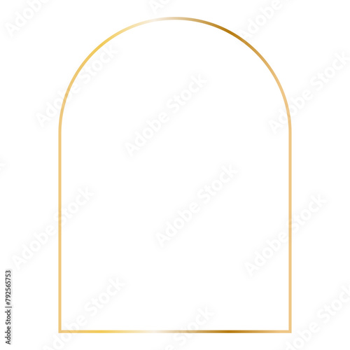 Golden arc frame. Vector outline thin aesthetic geometric shine border for invitations design