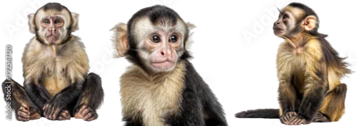 Obraz Capuchin monkey collection, sitting and portrait, isolated on a white background