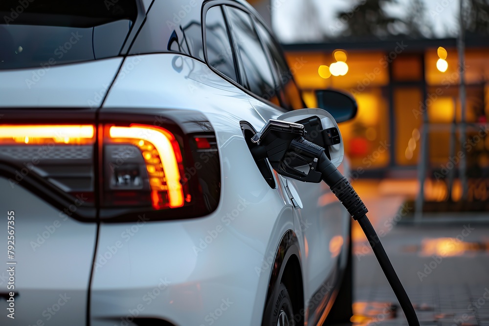 Car fueling at the gas station. Refuel fill up with gasoline. Petrol pump filling fuel nozzle in fuel tank of white car. Rising price, oil industry crisis. Auto Service. Transmission, Maintenance Gear Car fueling at the gas station. Refuel fill up with gasoline. Petrol pump filling fuel nozzle in fuel tank of white car. Rising price, oil industry crisis. Auto Service. Transmission, Maintenance Gear