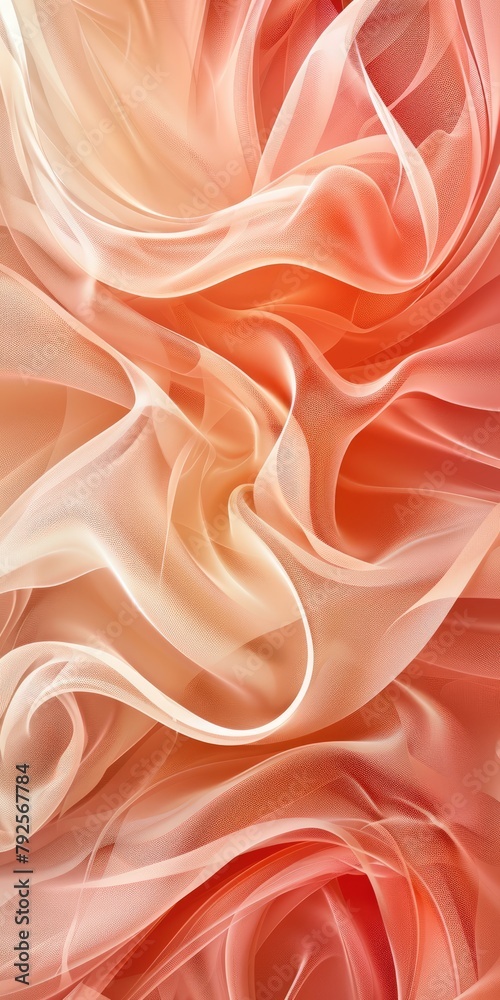 Fototapeta premium Beautiful smooth elegant wavy light peach orange satin silk luxury cloth fabric texture, abstract background design. Copy space